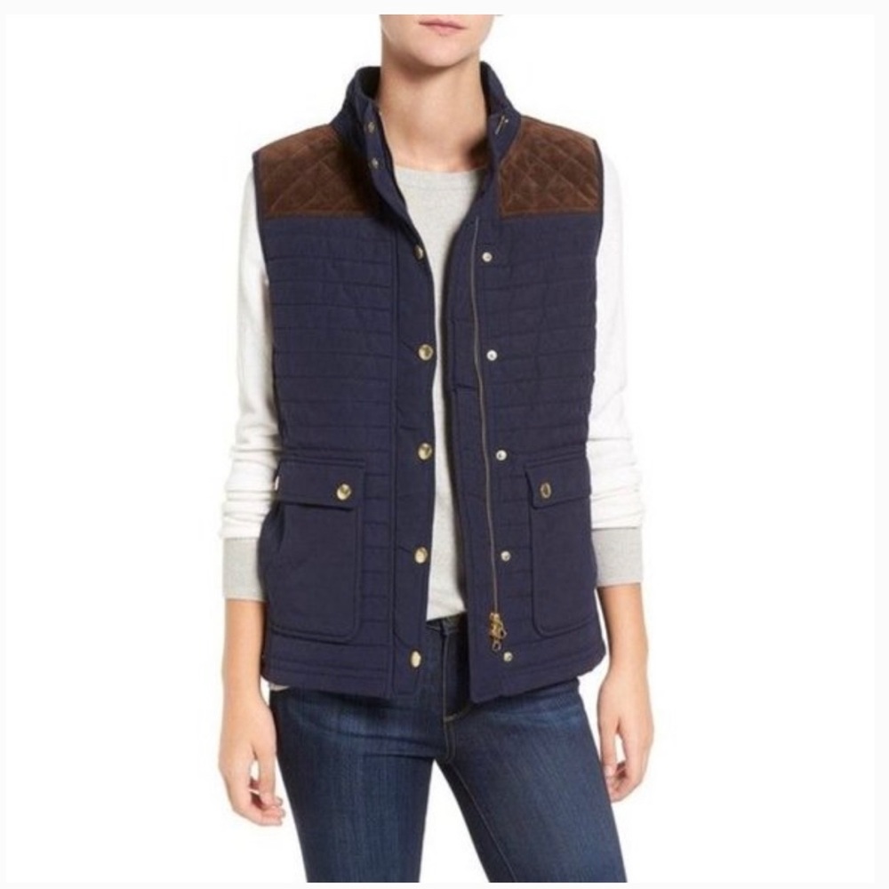 Vineyard Vines Blue Quilted Vest with Leather Trim Women’s Size S NWOT